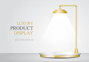 luxury gold podium with lamps 3D illustration vector for putting your object.