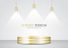 Luxury golden striped circle podium 3d illustration vector with pendant lamp for putting your object.