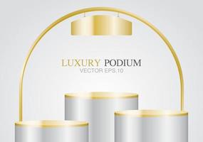 luxury gold display circle podium set with arch and hang sign 3d illustration vector for putting your object