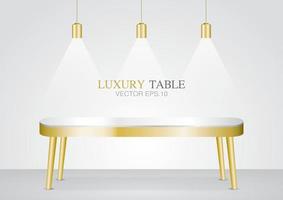 luxury minimal gold table 3d illustration vector with luminous lamp scene for putting your elegent object