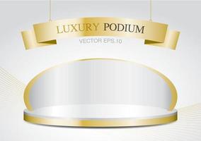 luxury gold display stage with shiny ribbon sign 3d illustration vector for putting your object