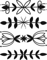 conjunto de elementos florales negros en estilo escandinavo. elementos gráficos negros en estilo nórdico. vector