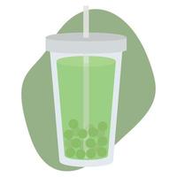 Vector illustration of tea bubble. Picture of a drink in a glass. Tapioca pearls in a drink. Illustration of a drink.