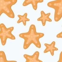 Pattern of orange starfish. Vector marine theme pattern.