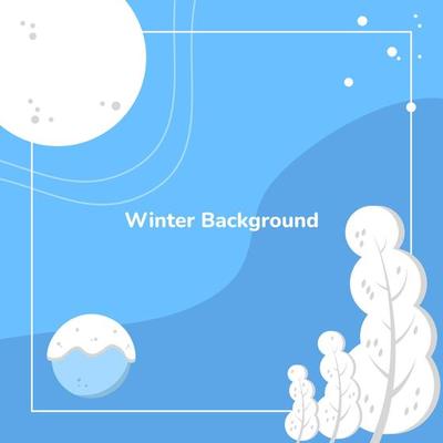 winter background with frame, tree, snowflakes and circle. simple, flat, natue and modern style. suitable for greeting card, flyer, poster and banner