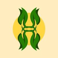 letter H and leaf logo concept. combination, simple, nature and fresh logotype. suitable for logo, icon, symbol or sign. such as nature and initial logo vector