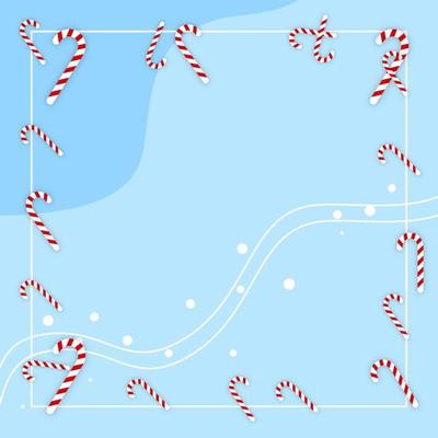 winter Background with frame, candys and snowflakes. suitable for greeting card, feed social media, banner or flyer