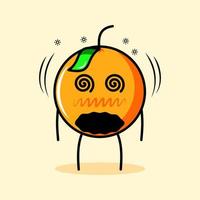 cute orange character with leaf, dizzy expression, mouth open and tired. cartoon, emoticon, modern, fresh, outline and mascot logotype. suitable for logo, icon and sign vector