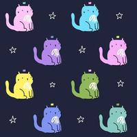 Cute dark blue pattern with stars and cats. Pets seamless background. Textiles for children Digital paper scrapbook. vector