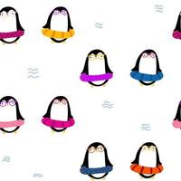 lindo patrón blanco con pingüinos relajarse en el mar, nadar en la piscina. fondo transparente de mascotas. textiles para niños, álbum de recortes de papel digital. vector