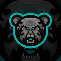 ilustración de cabeza de oso enojado. estilo aterrador, creativo, animal, caricatura y mascota. negro y verde adecuado para logotipo, icono, símbolo y signo. como deportes electrónicos, deportes, logotipo fuerte y diseño de camisetas vector