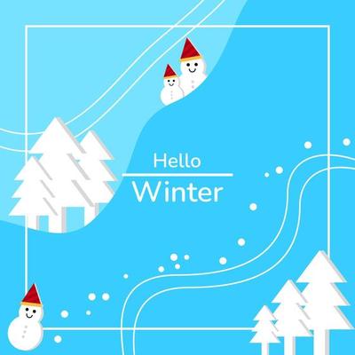 winter background. frame with trees, snowflakes and snowmans. suitable for greeting card, feed social media, banner or flyer