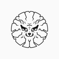 concepto de logotipo de círculo de cabeza de león. animal, personaje, dibujado a mano y estilo de arte lineal. adecuado para logotipo, icono, emblema, símbolo y signo. como el diseño de la camiseta y el logotipo de la mascota vector