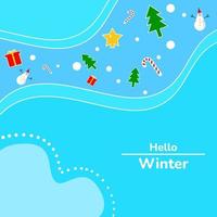 muñeco de nieve, estrella, árbol, caja de regalo, bastón de caramelo y copos de nieve. adecuado para antecedentes de invierno, tarjetas de felicitación, redes sociales y folletos vector