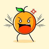 cute orange character with angry expression. cartoon, emoticon, modern, fresh, outline and mascot logotype. suitable for logo, icon and sign vector