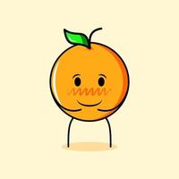 lindo personaje naranja con expresión feliz, sonriente y ambas manos en el estómago. adecuado para emoticonos, logotipos, mascotas vector