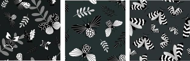Seamless monochrome black and white background pattern with abstract butterfly for printing on textiles or paper. Vector illustration in a hand-drawn style.