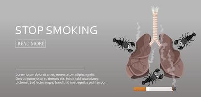Banner concept stop smoking. Illustration of a lung smoker suffering from lung cancer. Vector illustration.
