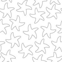 Seamless pattern with starfish. Black outline. Vector illustration white background.