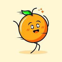 cute orange character with happy expression, sparkling eyes and run. cartoon, emoticon, modern, fresh, outline and mascot logotype. suitable for logo, icon and sign vector