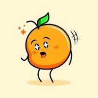 cute orange character with happy expression, sparkling eyes and drop down. cartoon, emoticon, modern, fresh, outline and mascot logotype. suitable for logo, icon and sign vector