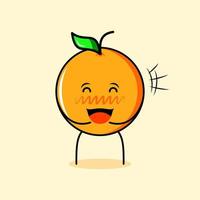 cute orange character with happy expression, close eyes and mouth open. suitable for emoticon, logo, mascot vector