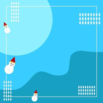 winter background with frame, trees and snowmans. flat, simple and modern style. suitable for greeting card, feed social media, banner or flyer