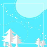 fondo de invierno con marco, árboles y copos de nieve. estilo simple, plano y moderno. adecuado para tarjetas de felicitación, redes sociales, pancartas o volantes vector