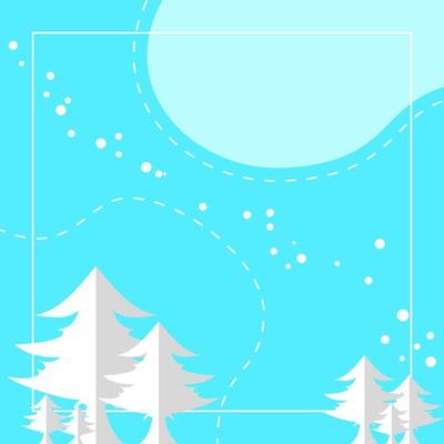 winter Background with frame, trees and snowflakes. simple, flat and modern style. suitable for greeting card, feed social media, banner or flyer
