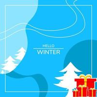 Winter Background. frame with trees and gifts. flat, lines and modern style. suitable for greeting card, feed social media, banner or flyer vector