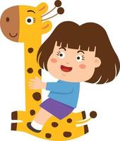 cute little girl riding giraffe vector illustration