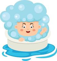 Girl taking bath in the bathtub with bubbles flat illustration vector