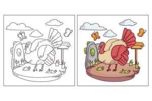 Hand drawn cute Farm Animal for coloring page turkey vector