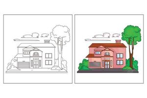 Hand drawn cute homes coloring page vector