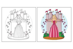 Hand drawn cute Princes for coloring page 7 vector