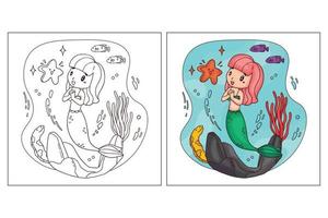 Hand drawn cute Mermaid for coloring page 8 vector