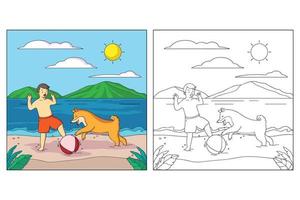 Hand drawn Kid and Pet Coloring page