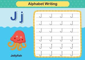 Alphabet Letter  J - Jellyfish exercise with cartoon vocabulary illustration, vector