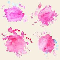 Pink abstract watercolor stain with splashes and spatters. Modern creative background for trendy design. Vector illustration.