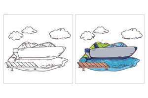 Hand drawn cute Transportation Vehicle for coloring page boat vector