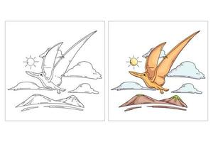 Hand drawn cute dinosaur for coloring page pteranodon