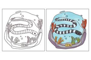 Hand drawn cute sea creature for colouring page Sea Snake vector