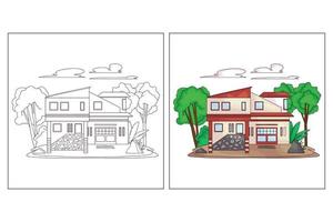 Hand drawn cute homes coloring page 5 vector