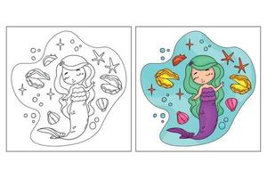 Hand drawn cute Mermaid for coloring page 9 vector