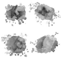 Set of gray scale watercolor spots with splashes. Monochrome grunge elements for paper design. vector
