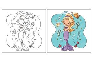 Hand drawn cute Mermaid for coloring page 4 vector