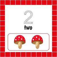 Educational maths worksheets. Cards with numbers for children. Trace the line. For kids learning to count and to write. Number two. vector