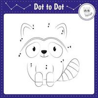 Connect the dots. Raccoon. Animal. Dot to dot educational game. Coloring book for preschool kids activity worksheet. vector