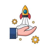 Collection colored thin icon of launching spacecraft on hand, business and finance concept vector illustration.