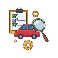 icono delgado de color de colección de verificación de automóviles, lupa, equipo, lista de verificación, ilustración de vector de concepto de negocios y finanzas.